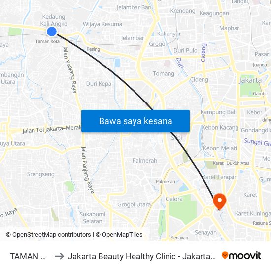 TAMAN Kota to Jakarta Beauty Healthy Clinic - Jakarta Hospital map