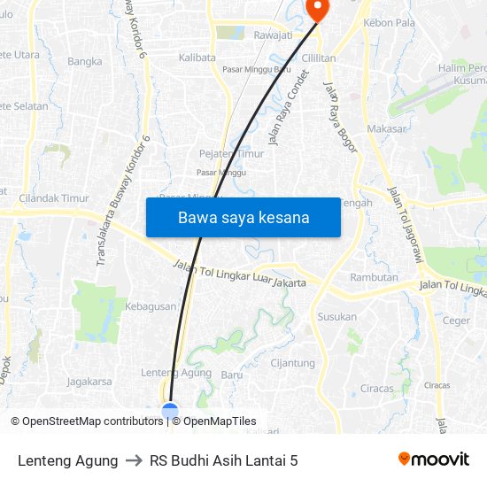 Lenteng Agung to RS Budhi Asih Lantai 5 map