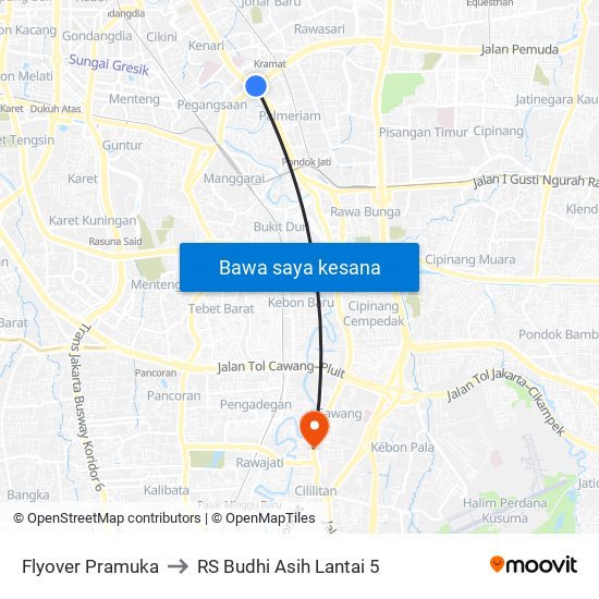 Flyover Pramuka to RS Budhi Asih Lantai 5 map