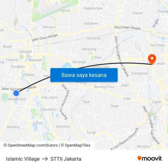 Islamic Village to STTII Jakarta map