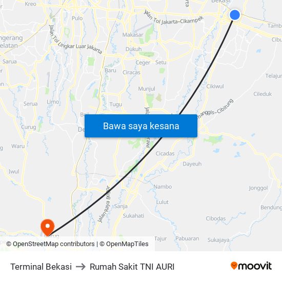 Terminal Bekasi to Rumah Sakit TNI AURI map
