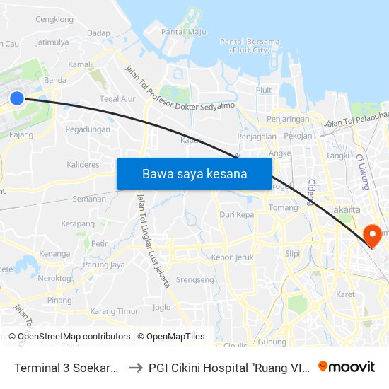 Terminal 3 Soekarno-Hatta to PGI Cikini Hospital "Ruang VIP Anggrek" map