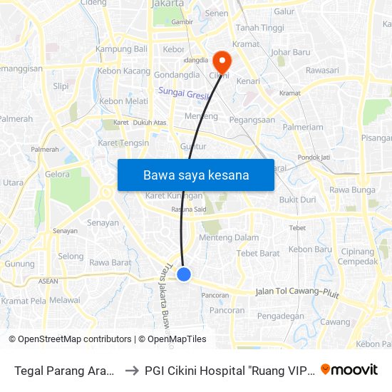 Tegal Parang Arah Timur to PGI Cikini Hospital "Ruang VIP Anggrek" map