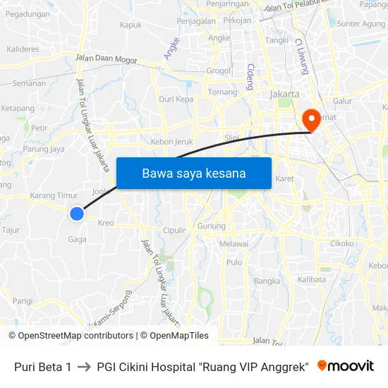 Puri Beta 1 to PGI Cikini Hospital "Ruang VIP Anggrek" map