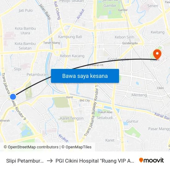 Slipi Petamburan 1 to PGI Cikini Hospital "Ruang VIP Anggrek" map