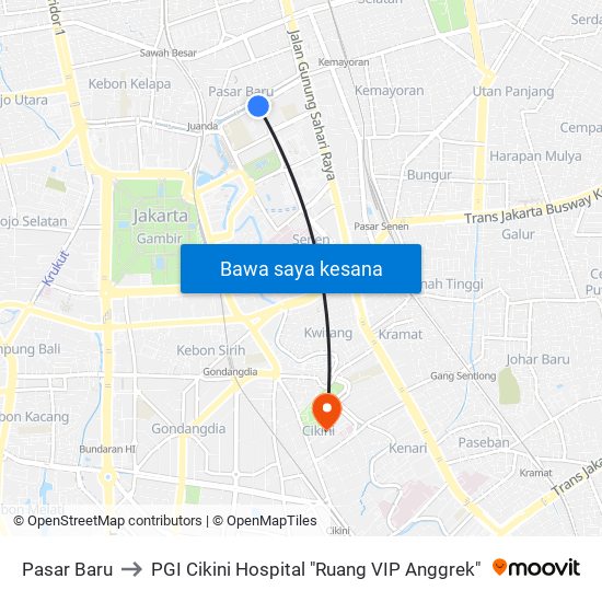 Pasar Baru to PGI Cikini Hospital "Ruang VIP Anggrek" map