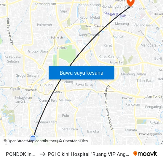 PONDOK Indah to PGI Cikini Hospital "Ruang VIP Anggrek" map