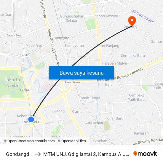 Gondangdia to MTM UNJ, Gd.g lantai 2, Kampus A UNJ map