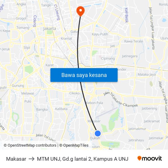 Makasar to MTM UNJ, Gd.g lantai 2, Kampus A UNJ map