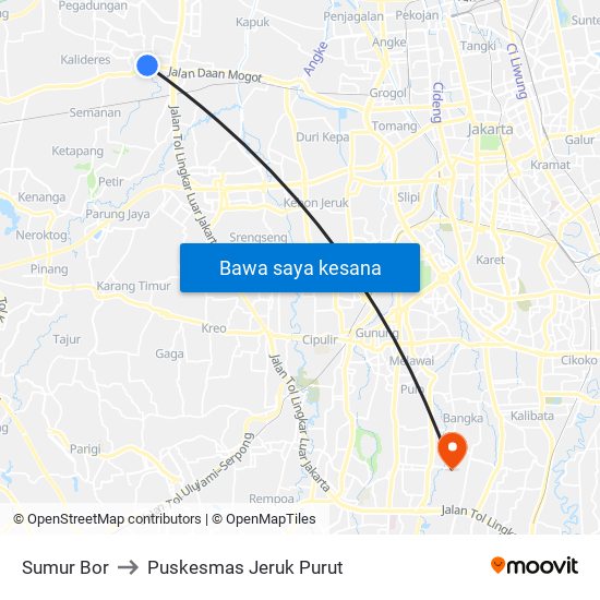 Sumur Bor to Puskesmas Jeruk Purut map