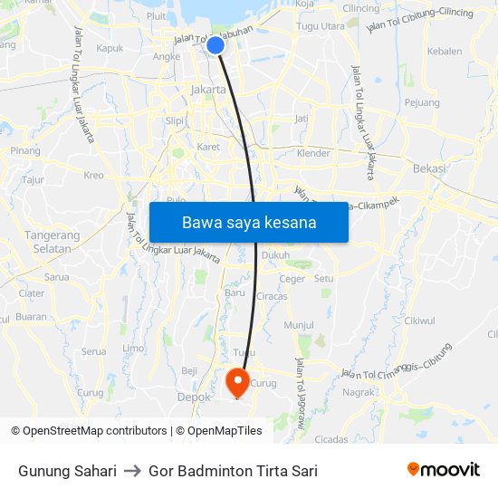 Gunung Sahari to Gor Badminton Tirta Sari map