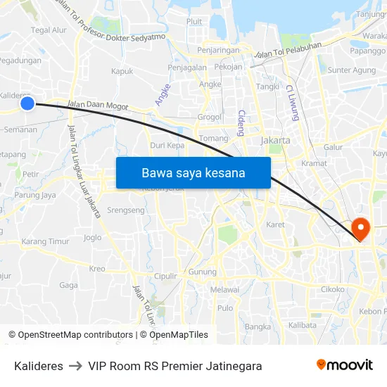 Kalideres to VIP Room RS Premier Jatinegara map