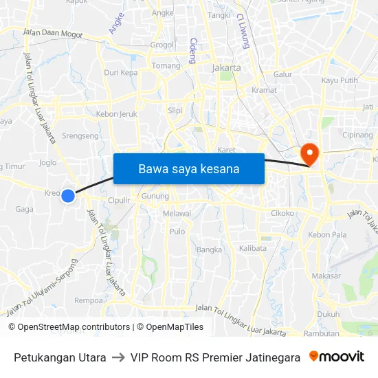 Petukangan Utara to VIP Room RS Premier Jatinegara map