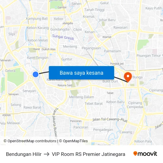 Bendungan Hilir to VIP Room RS Premier Jatinegara map