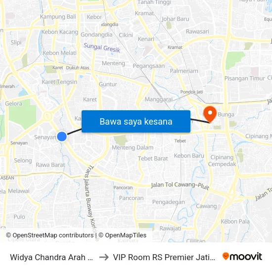 Widya Chandra Arah Timur to VIP Room RS Premier Jatinegara map