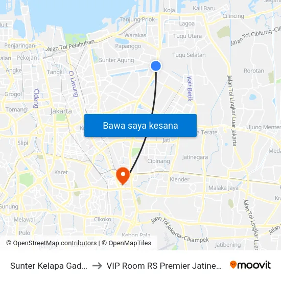 Sunter Kelapa Gading to VIP Room RS Premier Jatinegara map