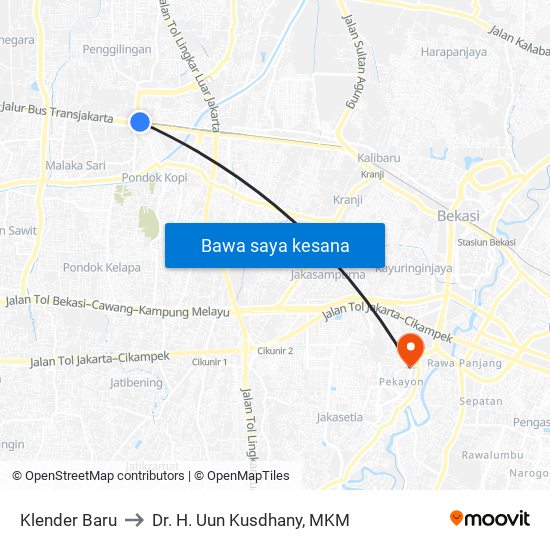 Klender Baru to Dr. H. Uun Kusdhany, MKM map