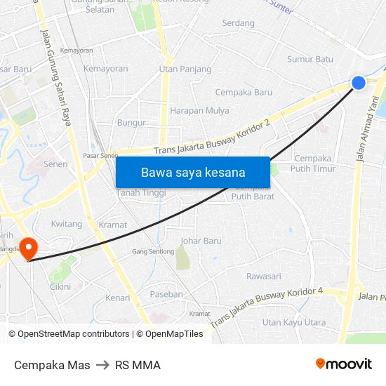 Cempaka Mas to RS MMA map