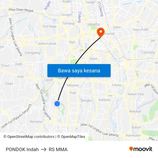 PONDOK Indah to RS MMA map