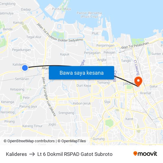 Kalideres to Lt 6 Dokmil RSPAD Gatot Subroto map