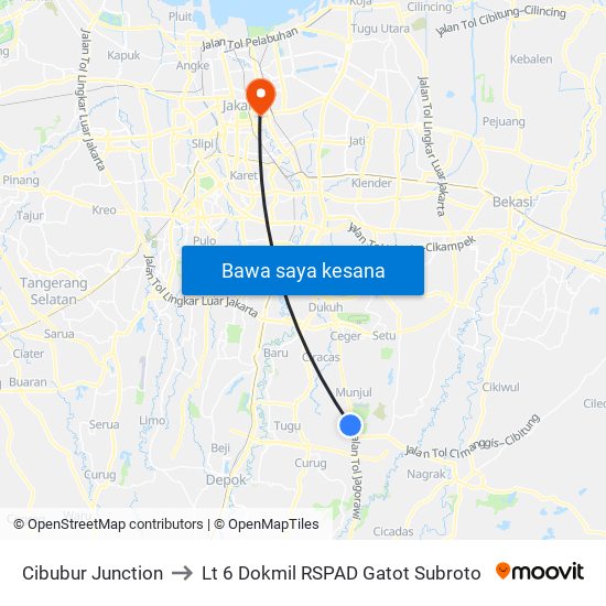 Cibubur Junction to Lt 6 Dokmil RSPAD Gatot Subroto map