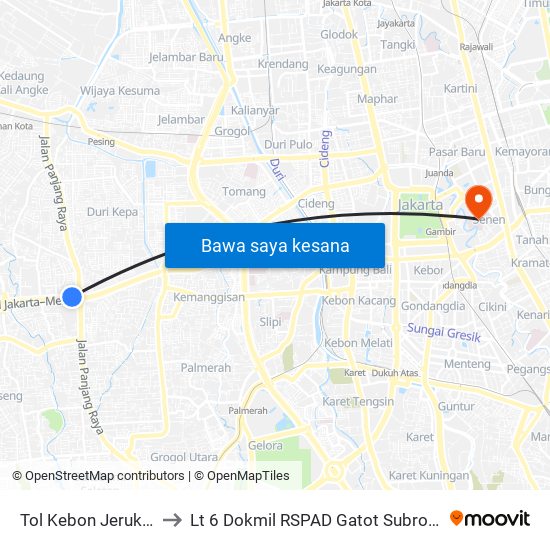 Tol Kebon Jeruk 2 to Lt 6 Dokmil RSPAD Gatot Subroto map