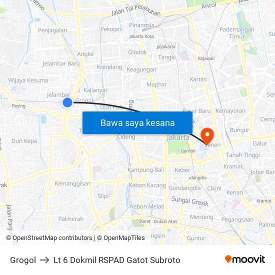 Grogol to Lt 6 Dokmil RSPAD Gatot Subroto map