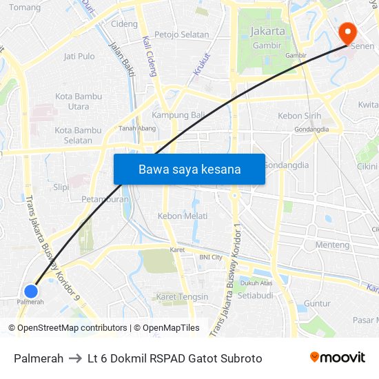 Palmerah to Lt 6 Dokmil RSPAD Gatot Subroto map