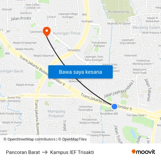 Pancoran Barat to Kampus IEF Trisakti map