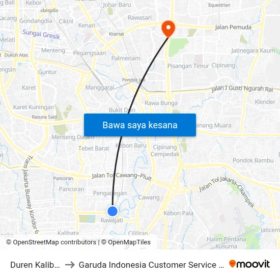 Duren Kalibata to Garuda Indonesia Customer Service Office map