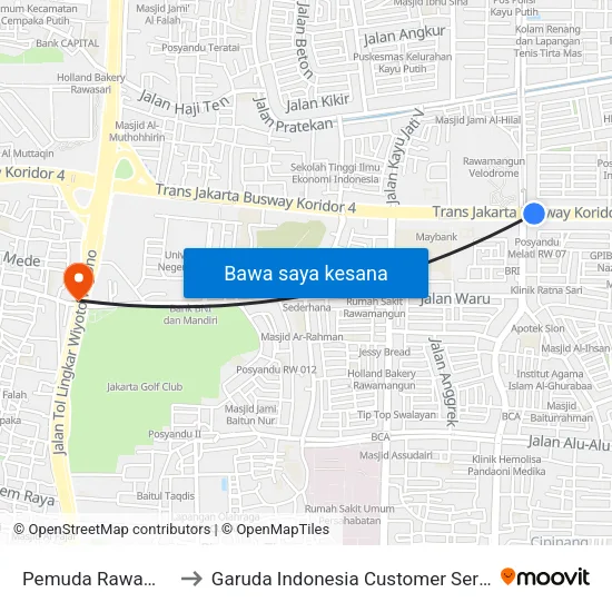 Pemuda Rawamangun to Garuda Indonesia Customer Service Office map