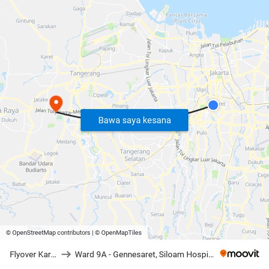 Flyover Karet to Ward 9A - Gennesaret, Siloam Hospital map