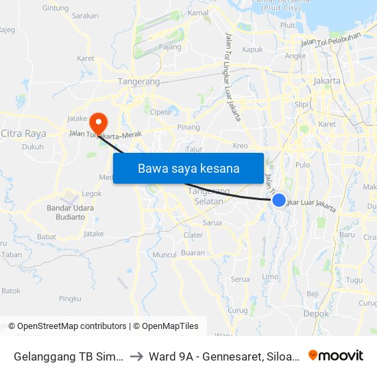 Gelanggang TB Simatupang to Ward 9A - Gennesaret, Siloam Hospital map