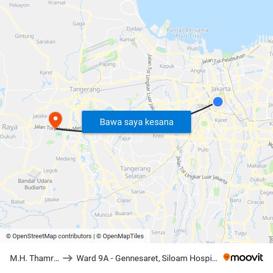 M.H. Thamrin to Ward 9A - Gennesaret, Siloam Hospital map