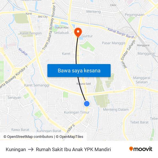 Kuningan to Rumah Sakit Ibu Anak YPK Mandiri map