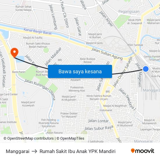 Manggarai to Rumah Sakit Ibu Anak YPK Mandiri map