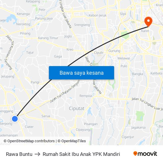 Rawa Buntu to Rumah Sakit Ibu Anak YPK Mandiri map