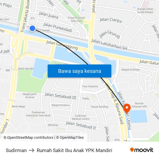 Sudirman to Rumah Sakit Ibu Anak YPK Mandiri map