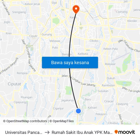 Universitas Pancasila to Rumah Sakit Ibu Anak YPK Mandiri map