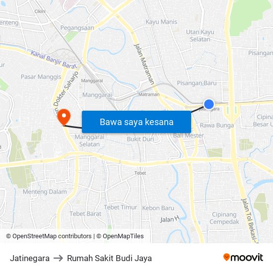 Jatinegara to Rumah Sakit Budi Jaya map