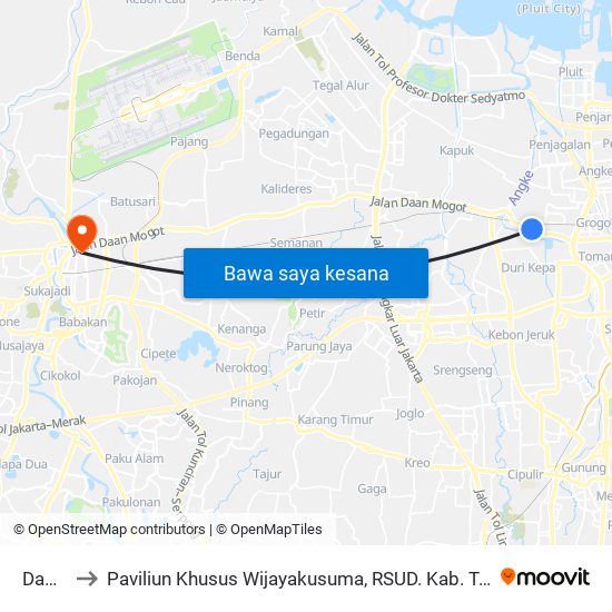 Damai to Paviliun Khusus Wijayakusuma, RSUD. Kab. Tangerang map
