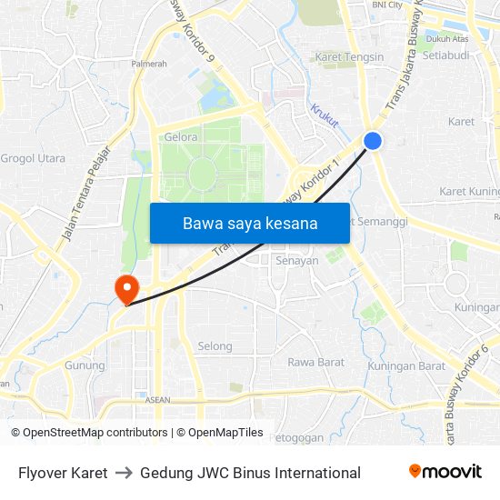 Flyover Karet to Gedung JWC Binus International map