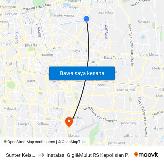 Sunter Kelapa Gading to Instalasi Gigi&Mulut RS Kepolisian Pusat Raden Said Sukanto map