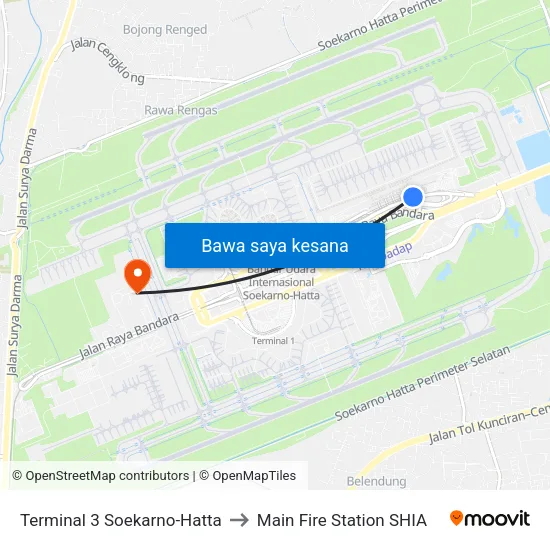 Terminal 3 Soekarno-Hatta to Main Fire Station SHIA map