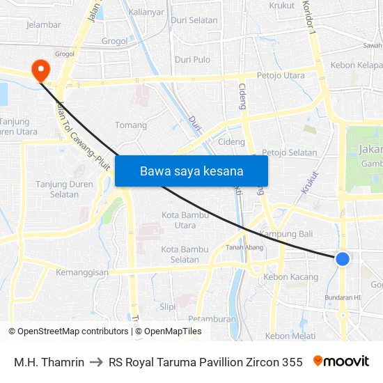 M.H. Thamrin to RS Royal Taruma Pavillion Zircon 355 map