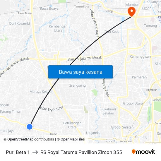 Puri Beta 1 to RS Royal Taruma Pavillion Zircon 355 map