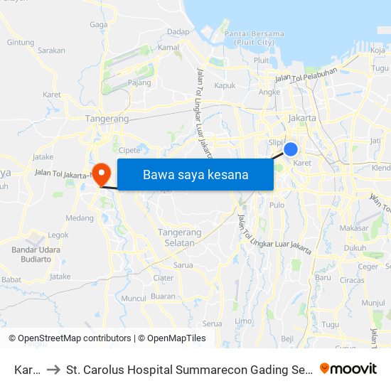 Karet to St. Carolus Hospital Summarecon Gading Serpong map