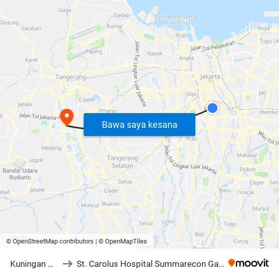 Kuningan Madya to St. Carolus Hospital Summarecon Gading Serpong map