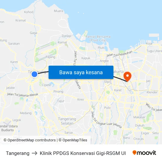 Tangerang to Klinik PPDGS Konservasi Gigi-RSGM UI map