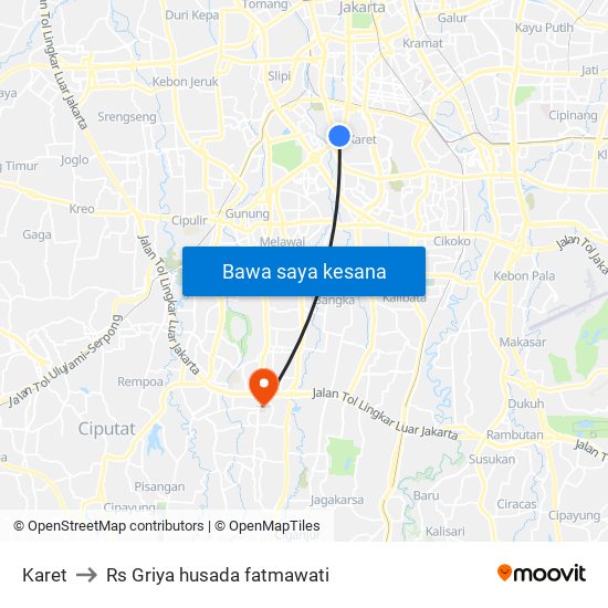 Karet to Rs Griya husada fatmawati map